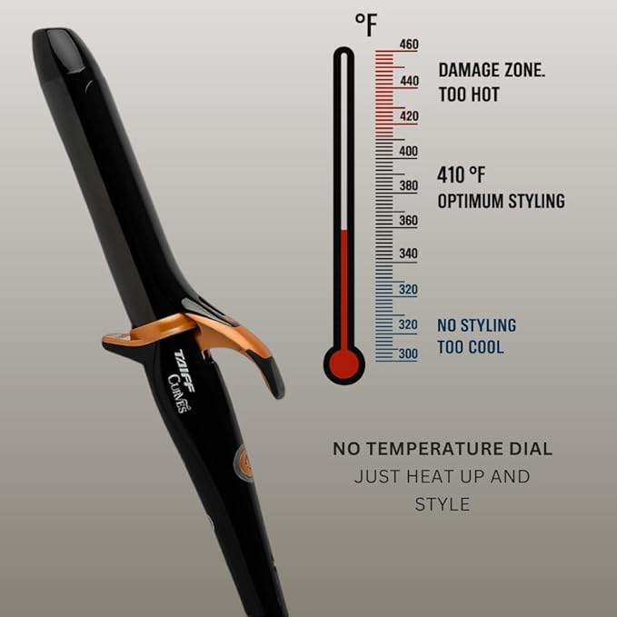 TAIFF Curves Professional Black Titanium Curling Iron – High-Performance Hair Curler & Rizadora para Cabello with Dual Voltage | Fixed Temperature 410°F | 1 1/4”