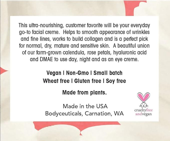 Bodyceuticals Bioactive Calendula + DMAE Ultimate Repair Face Cream – With Hyaluronic Acid, Rooibos & Rose – Moisturizer for Normal to Dry Skin – Vegan, Non-GMO, Gluten-Free, Soy-Free – 2 oz