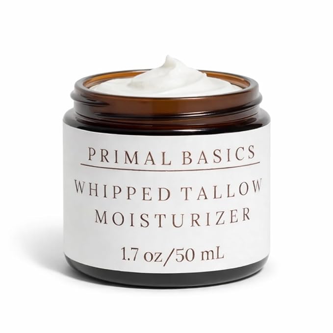 Primal Basics 100% Grass Fed Grass Finished Whipped Beef Tallow Moisturizer/Body Balm for Face, Body, Oily, Dry, Sensitive Skin -Contains Vitamins A, D, E, K -USA Made (1.7 oz, Lavender)