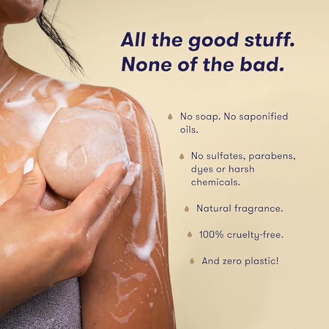 HIBAR - Exfoliate Solid Body Wash Bar - Revive & Restore - With Bamboo Powder & colloidal oat - Daily Use & Sensitive Skin - Plastic, Paraben & Soap-Free - Vegan - Sea Salt + Teakwood