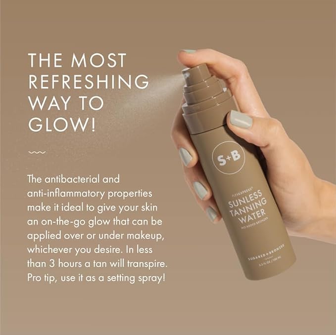 SUGARED + BRONZED Sunless Tanning Water, FlexExpress Self Tanner Spray for Face, Hydrating Botanical Formula for a Natural-Looking Tan, Suits All Skin Tones, Vegan, Cruelty Free, 4 Fl Oz