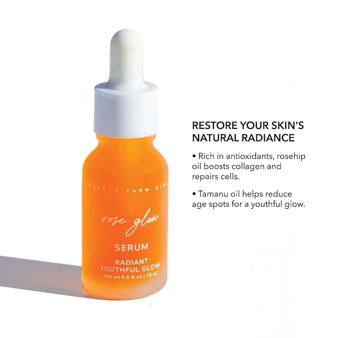 Pretty farm girl Rose Glow Serum - Radiant Youthful Glow - For Anti-Aging, Acne Scars, and Discoloration - Skin Healing - All Skin Types - Facial Use - 1 oz
