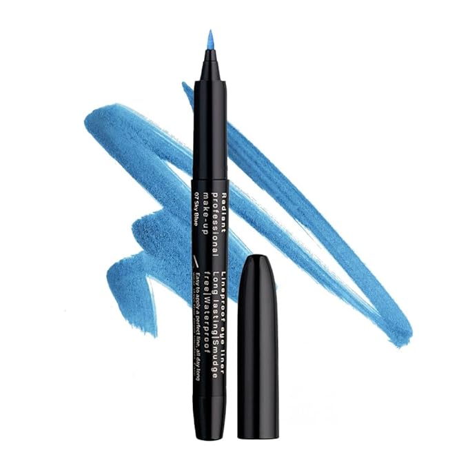Radiant Professional Lineproof Eye Line - Pen Eyeliner with Flexible Tip Pen for a Long Lasting and Precise Outline - Smudge-Proof, Waterproof Liquid Eyeliner For Intense Color (07 SKY BLUE)