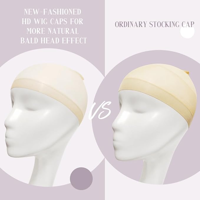 HD Wig Cap for Women, Transparent Bald Cap for Lace Front Wigs, Beige 24 PCS