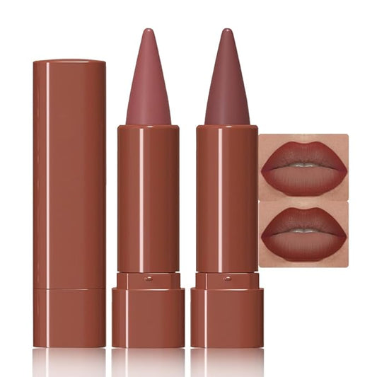 BINGBRUSH 2-in-1 Gradient Lip Liner & Lipstick Combo,2Pcs Matte Longwear Waterproof Lip Pencil with Cone Tip,Smudge Proof Crayon for Flawless Ombre Contour,Women's Long Lasting Makeup Set(02#&03)
