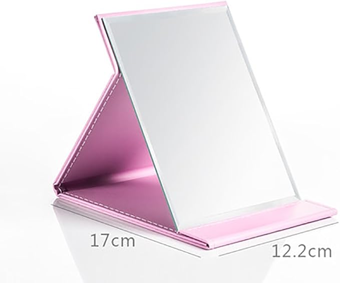 Protable PU Leather Mirror Folding Desktop Makeup Mirror with Adjustable Stand for Personal Use,Travelling (S, Pink)
