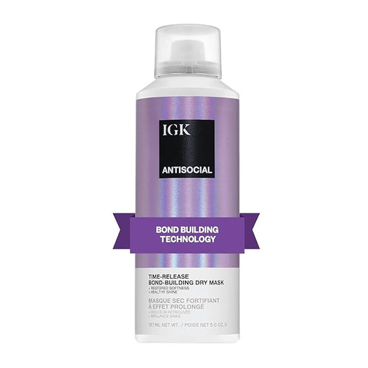 IGK Antisocial Bond-Building Dry Hair Mask, overnight dry hair mask for damaged hair, revive healthy hair, hair treatment, product for hair breakage, vegan protein treatment 5 Oz