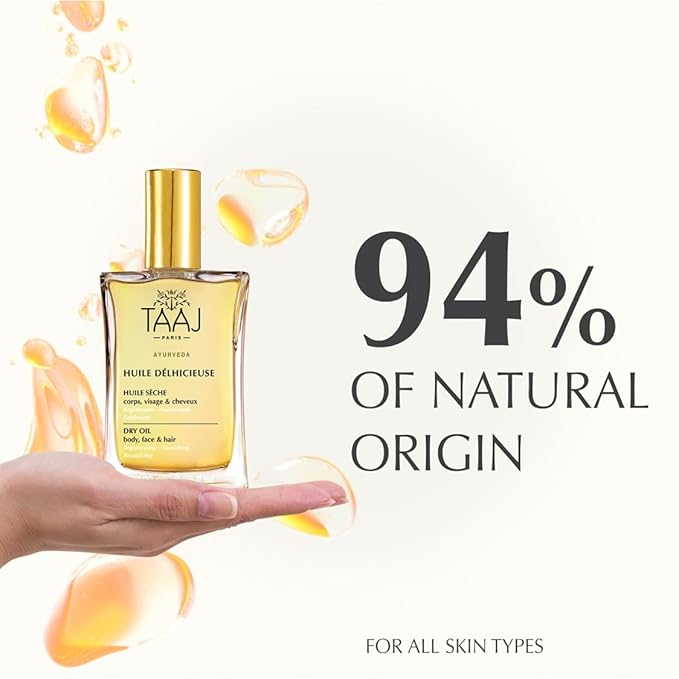 TAAJ | Délhicieuse Dry Beauty Oil | Face, Body & Hair | Nourishes, Protects & Revitalizes | Silky Skin & Repaired Hair | Ayurvedic-Inspired Skincare | 96% Natural Ingredients | Vegan | 1.7 fl oz