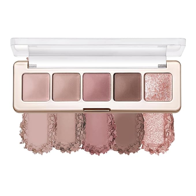 5 Colors Neutral Nude Matte & Shimmer Eyeshadow Palette, Rose Mauve Cocoa Brown Pink Neutral-Cool Eye Shadow Contour Makeup for Daily Natural Looks, Mature Women & Blue Green Eyes 2