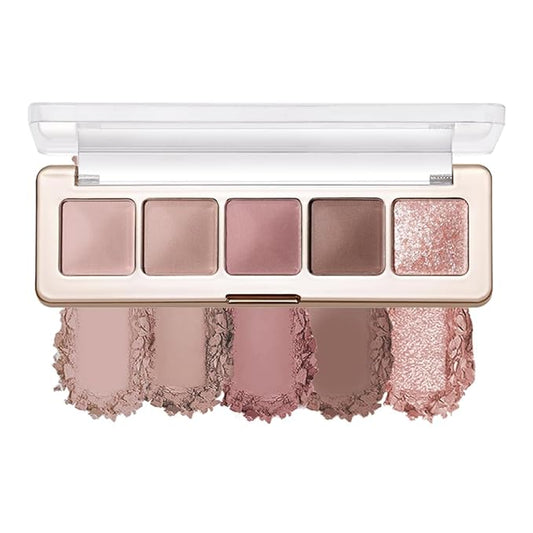 5-Color Neutral Nude Matte & Shimmer Eyeshadow Palette, Rose Cocoa Brown Pink Cool-Tone Mattes & Glitter Eye Shadow Contour Palette for Mature Women, Blue Green Eyes, Daily Natural Makeup