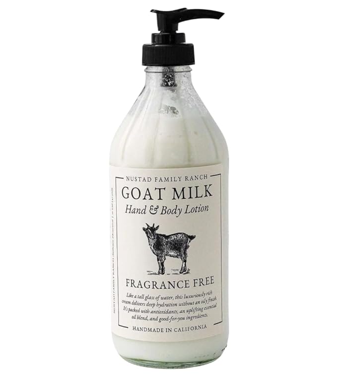 Nustad Family Ranch Goat Milk Body Lotion for Dry Sensitive Skin – Fragrance Free Natural Moisturizer for Face, Hands & Body – Handmade, Fast-Absorbing, Lightweight, Non-Greasy – 16oz