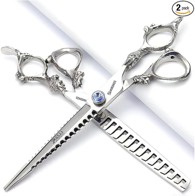 7" 7.5" 8"9" Professional Hairdressing Scissors Barber Salon Hair Cutting Dragon Shears (Large). (7 inch 2pc-B)