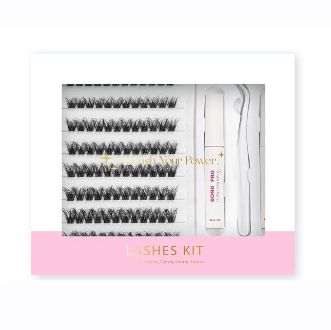 Lash Extension Kit DIY Lash Clusters 10-16mm 96pcs Individual Lashes Clusters Soft Thin Band Natural Volume Eyelash Extension with Lash Bond and Remover, Lash Tweezers for Self Use 41#