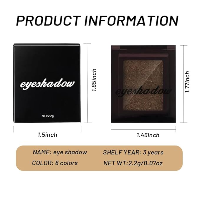 Bronze Single Shimmer Glittle Eye shadow Palette Makeup, Single Shimmer Eyeshadow for Older Women, High Pigment Natural Sombras Crema Para Ojos, Talc, Paraben & Cruelty Free (08#Bronze)