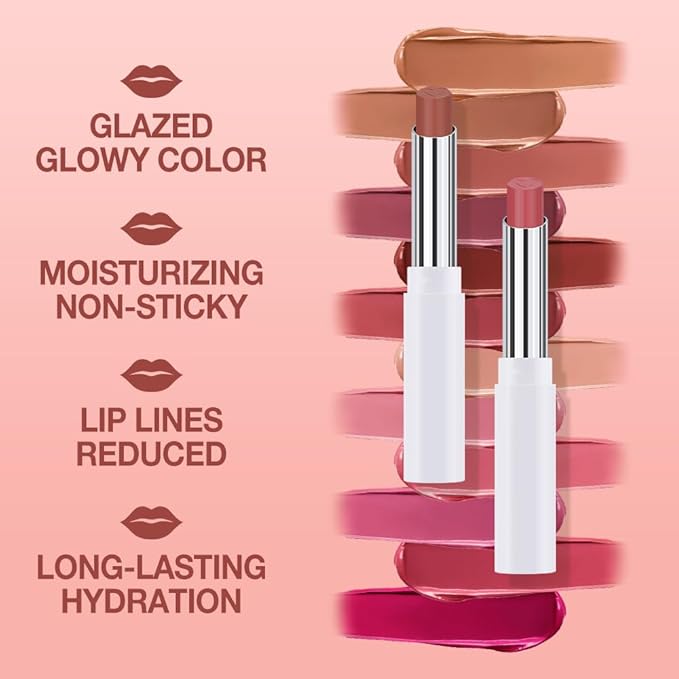 HHLTOH 2Pcs Tinted Lip Balm Moisturizing Lipstick,Waterproof Hydrating Matte Lip Balm for Women,Creamy Natural Color Stain for Dry Lips,Soft Matte Finish (9# Charming Peach Pink & 3# Bean Paste Brown)