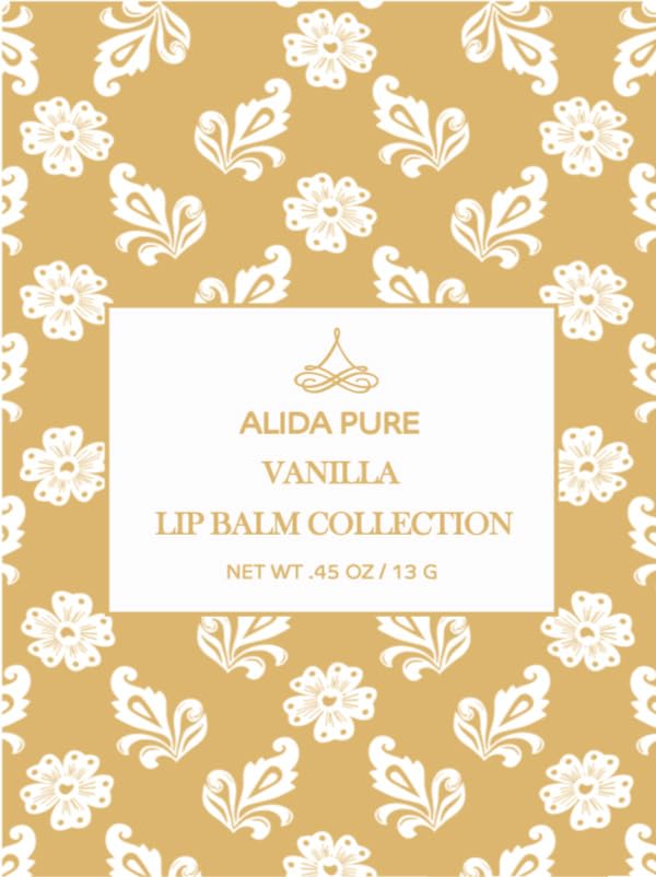 ALIDA PURE Vanilla Lip Balm Collection, Vegan Set, Beeswax Free, with Organic Jojoba and Avocado Oil, Vitamin E, Natural Moisturizer for Dry, Chapped Lips, 3 Tube Set