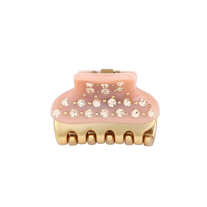 1.2" Mini Clover Claw Clips for Girls Kids - 18K Gold Plated Small Pink Hair Clips for Side Bangs & Braids, Rhinestone Hair Accessories for Fine Hair, Cute Birthday Gift for Daughter