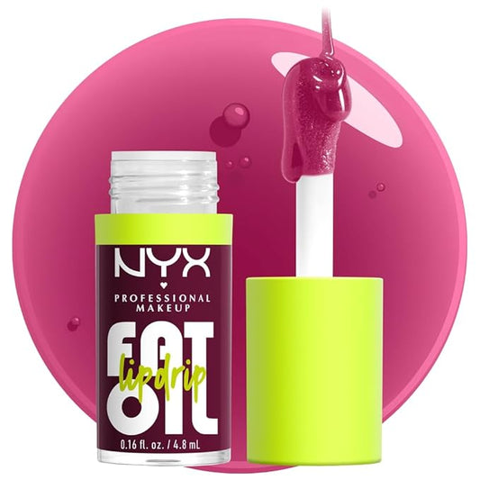 NYX PROFESSIONAL MAKEUP Fat Oil Lip Drip, Moisturizing Lip Oil Gloss, Vegan Tinted Formula, Up to 12 HR Hydration - That's Chic (Deep Berry)