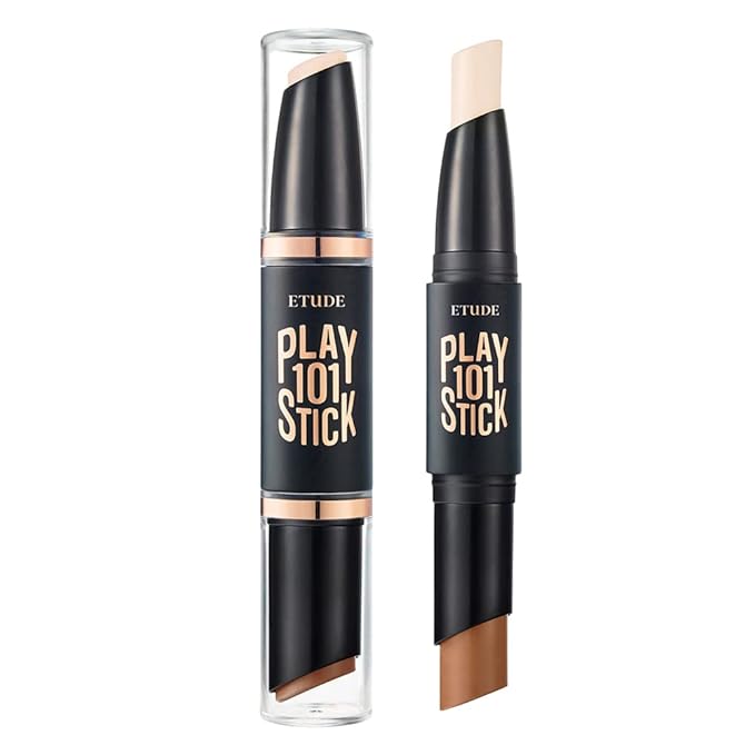 ETUDE Play 101 Stick Contour Duo - Original | Creamy Shading and Highlighter Duo for Easy Contouring Makeup, Kbeauty, Korean Makeup