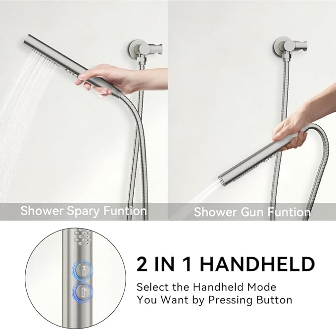 Shower Systems Shower Faucet Sets STARBATH 3 Way 12+6" Round Dual Rainfall Shower Head with Handheld Spray, Ceiling Mounted Rain Shower Valve with 5 Diverter and Trim Kit Complete, Brushed Nickel
