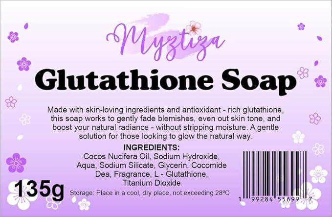 Myztiza Glutathione Bar Soap for Face & Body – Antioxidant Cleanser with Coconut Oil, Glycerin, Cocamide DEA & L-Glutathione – Gentle Hydrating Soap for Smooth, Clear, Radiant Skin – 2 Pack 135g Each