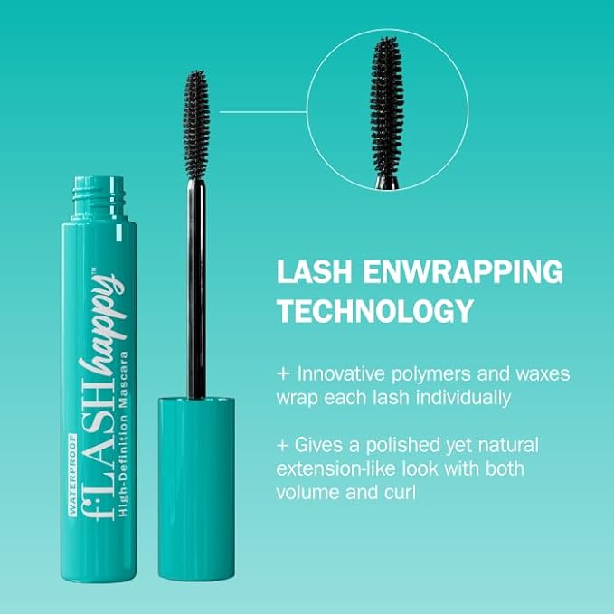 fLASH Happy High-Definition Mascara with Ultra-slim Brush for Length, Volume, Curl - All Day Wear, Clean Vegan Formula, Paraben-free (True Black)