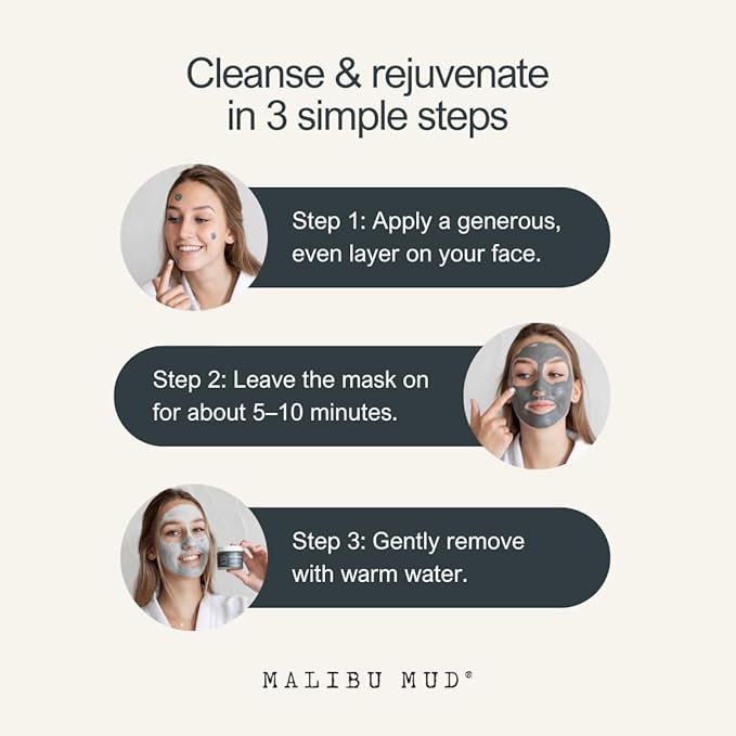 MALIBU MUD, All-Natural Face and Body Mask for Daily Detox, Cleanse, Rejuvenate without Drying Your Skin, for All Skin Types