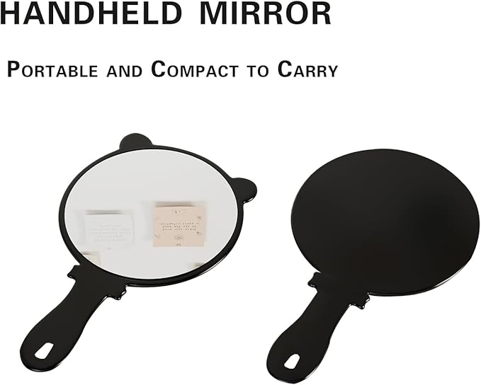 Hand Mirror 2 Pcs, Portable Hand Mirrors with Handle, See Back of Head Haircut Personal Handheld Mirror, Travel Small Makeup Lash Mirror, Mirrors for Women (Pink, 5.91" L x 9.84" W (Round))