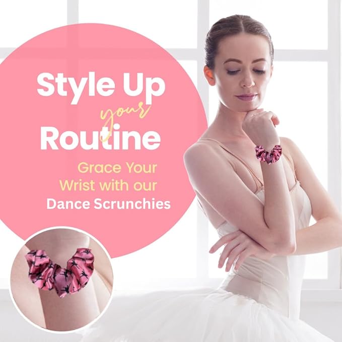 Pink Dance Scrunchie, Girls Hair Accessory with Dancer Silhouette Design, Durable Ballet Elastic Hair Tie, Gift for Recitals & Ballerinas