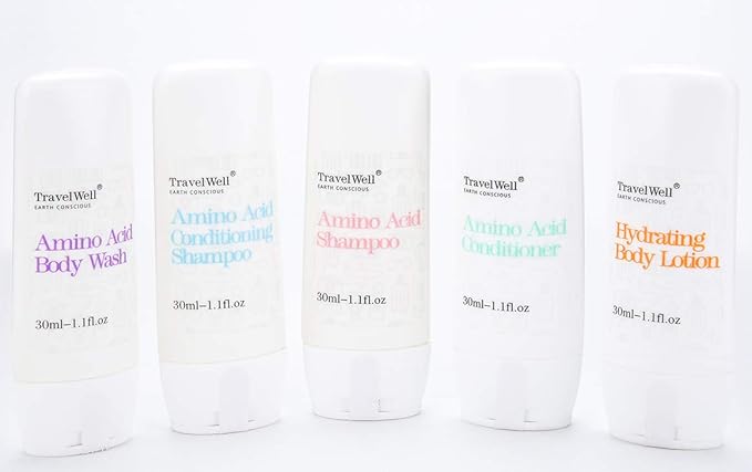 Travel Well Mini Shampoo & Conditioner Set - Amino Acid Travel Shampoo & Conditioner - Paraben-Free Mini Soap Bars Guest Bathroom Toiletries - 25 Bottles (1.01 Fl Oz) & 25 Bars (28 g)