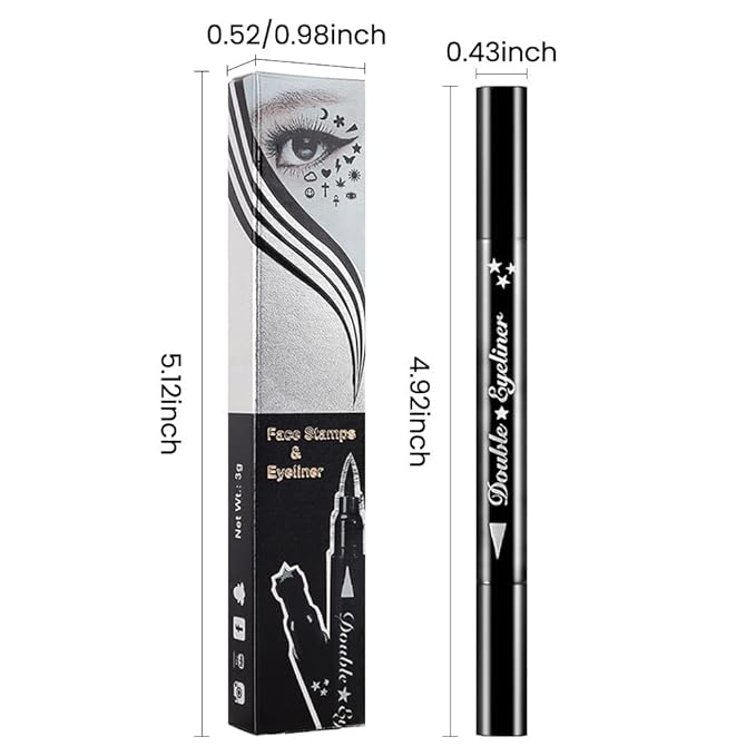 BINGBRUSH Double-head Liquid Star Eyeliner Red Stamp Pencil, Colors Flowers Heart Moon Shapes Face Stamps Makeup Colorful Waterproof Slim Gel Felt Tip High Pigment Liquid Eyeliner (11#Moon&Red)