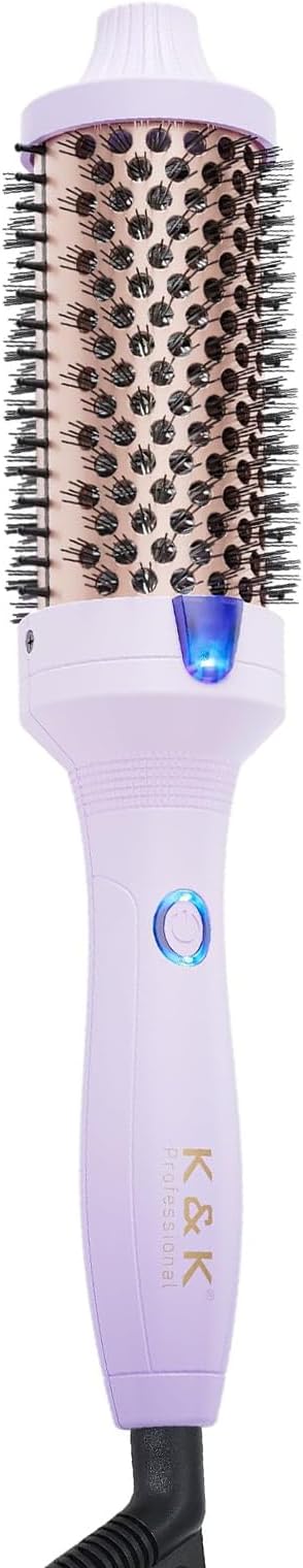 K&K 1.77 Inch Ceramic Tourmaline Ionic Heated Round Brush Curling Brush Creates Blowout Look -Creates Root Volume & Loose Curls Volume Curls Dual Voltage Hair Styling Tool (Purple, 1.77 Inch)