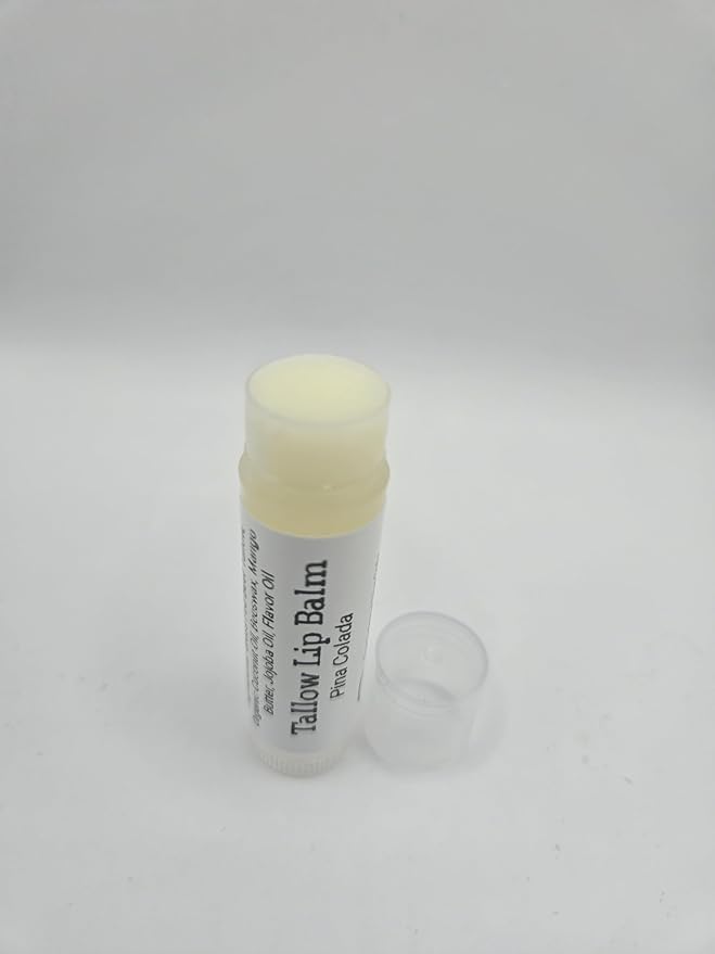 Tallow Lip Balm (Pina Colada) Handmade Grass Fed Beef Tallow Lip Balm with Nourishing Oils (3 Pack)