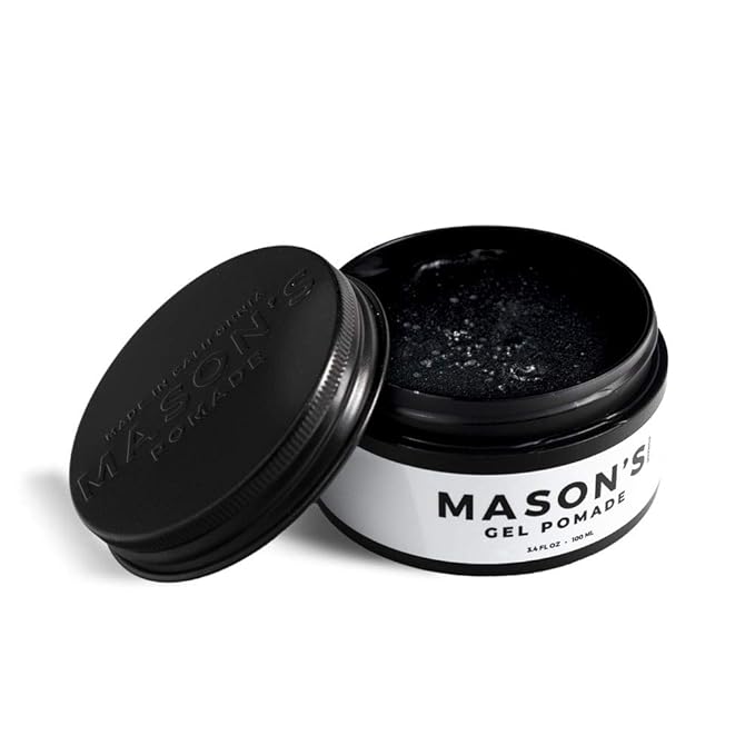 Mason's Gel Pomade for Men - Barber Approved Quality Water-Based Hair Gel Pomade - Medium-Strong Hold with Subtle Shine - Washes Out Easily - Great for Pomps, Undercuts & Side Parts - 3.4oz