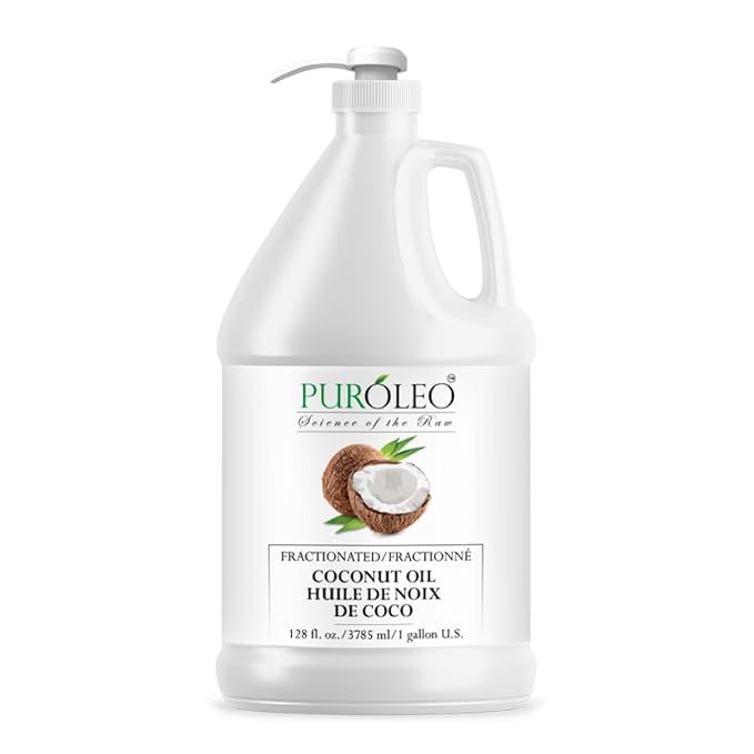 PUROLEO Fractionated Coconut Oil 128 Fl Oz/3784 ML (Packed in Canada) 100% Natural and odorless Moisturizer & Carrier Oil l Hair Skin Body, Aromatherapy, Massage, Makeup Remover