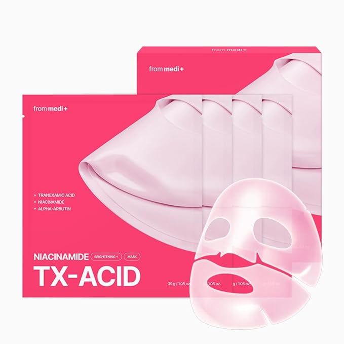 From Medi+ Korean Facial Sheet Mask (TXA + Niacinamide), 4 Count (30g Each) – Hydrating Care, Helps Improve the Look of Dullness & Uneven Tone