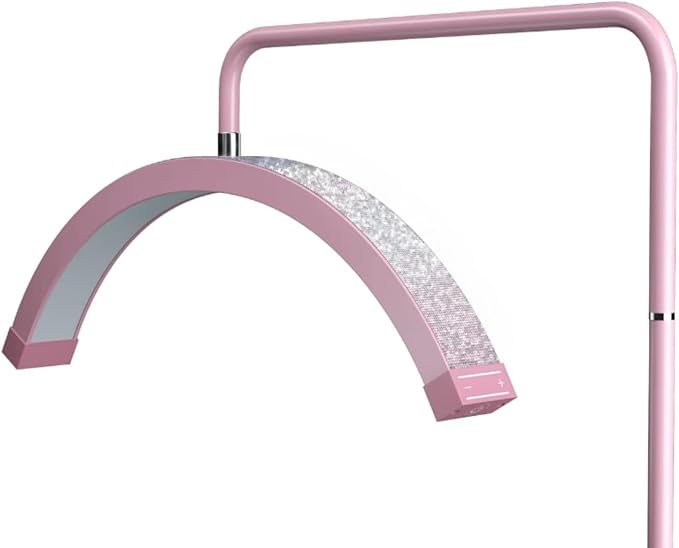 Bling Half Moon Lash Light | Dimmable LED Diamond Esthetician Light for Eyelash Techs - LED Floor Lash Lamp with Adjustable Height, Touch Control & Stable Base | Warm & Cool Tones | Pink Bling