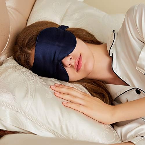 LCBD Silk Satin Sleeping Eye Mask, Navy Sleep Eye Night Blindfold for Women and Men, Soft Breathable Blackout Eyeshade Eye Cover for Travel, Wedding Bridesmaid Gift