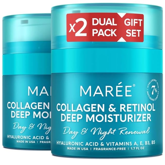 MAREE Face Moisturizer Collagen Cream for Face Gift Set 2 Pack - Hyaluronic Acid & Retinol - Anti-Aging Wrinkle Creams - Crema Para La Cara