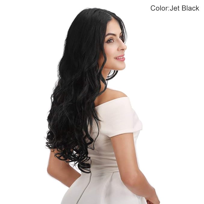 REECHO 20" Curly Wavy 4 Pieces Set Clip in Hair Extensions Natural Black