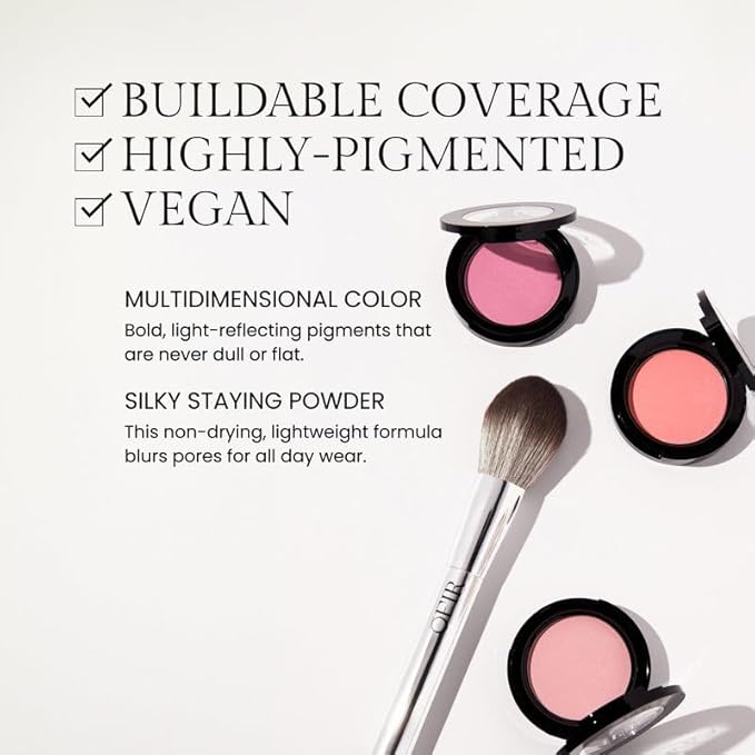 OFIR Elation Powder Blush for Cheeks | Buildable Pigment Adds Radiant Tone | Blurring Powder Softens Lines | Lightweight Texture for Lasting Glow | Currant - Bright Berry with Cool Undertones 0.13 Oz