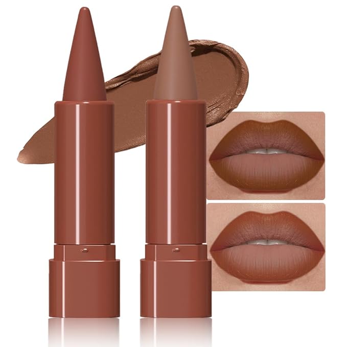 2Pcs Gradient Matte Lipstick Crayon Lip Liner pencil, Flawless Contour Gradual Ombre Effect lip Pencil, Lipstick for Women Long Lasting Waterproof Smudge Proof Lipstick Pencil 01#+04#