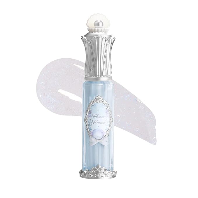 Flower Knows Shell's Jewel Nourishing Lip Glaze,Shimmery Clear Lip Gloss with Hyaluronic,Moisturizing Plumping Oil,Non-Sticky,0.16 Fl.Oz(P06 Lunar Jelly)