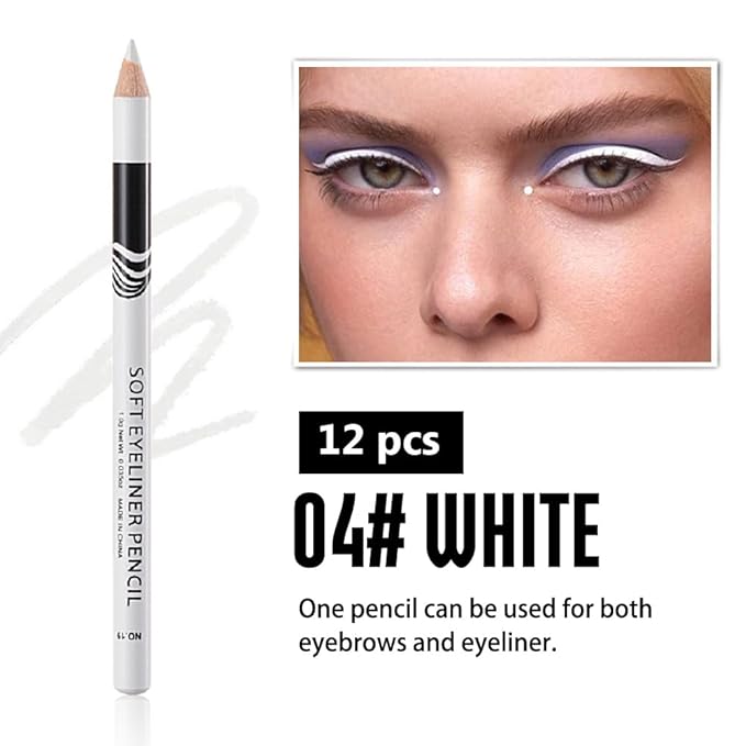 12PCS White Waterproof Inner Eyeliner, Eyebrow Pencil for Women– Multi-Use Cream Pen with Sharpener for Liner, Shadow,Matte Quick Dry Eye Pencils, Smudge Proof, Delineador de ojos