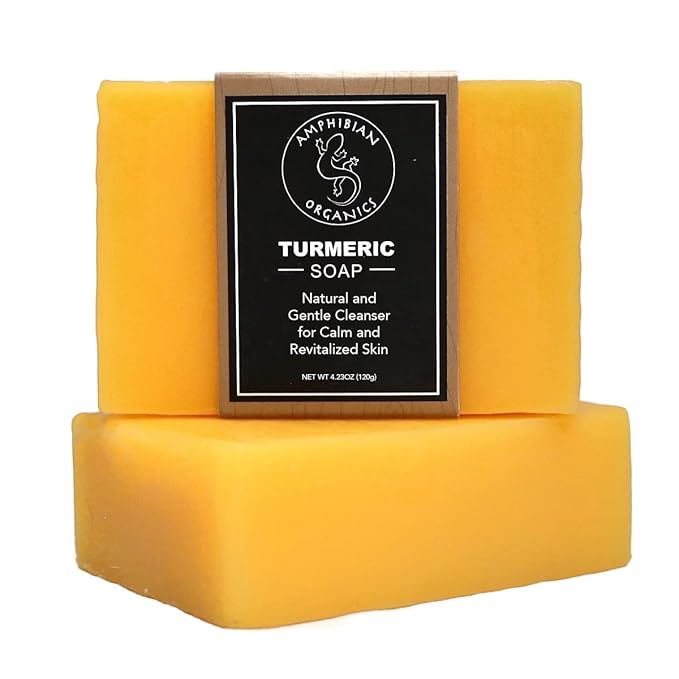Amphibian Organics Turmeric Soap - All Natural Gentle Cleanser for All Skin Types. No Stain Face & Body Cleanser for Men, Women & Teens.