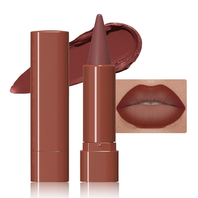 JUAAZIN Reddish Brown Gradient Matte Lip Liner Pencil Crayon for Women - Waterproof Smudge-Proof Kissproof Long-Wear Lip Pencil,Flawless Contour Ombre Effect Lip Crayon,Creamy Pigmented Lip Liner 03#