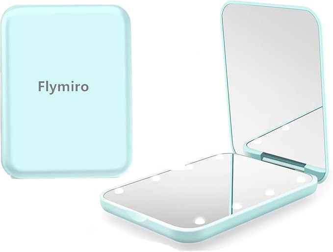 Flymiro Compact Mirror, 1x/3x Magnification Mini Mirror for Purse, Pocket, Handheld, Stocking Stuffers, Travel Makeup, 2-Sided Foldable, Small Mirror with Led Lights