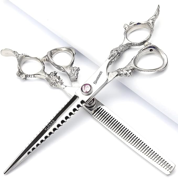 Sharonds 6/7 inch Professional Hair Cutting Scissors Set Hair Cutting Scissors Thinning Teeth Shears Set,Sliver Scissors,Barber,Salon,Hairdressing Scissors Kit,Japanese 440C Scissors (7-inch 3pc)