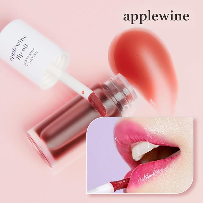 NOONI Korean Hydrating Lip Oil - Applewine | Long-Lasting, Moisturizing, Plumping, Revitalizing for Dry Lips, Waterproof, No Peel Off, Hydrating, Nourishing Crystal Clear, 0.12 FL Oz