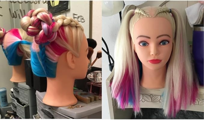 Hairingrid 26"-28" Mannequin Head for Hair Styling Training - Manikin Cosmetology Doll With Synthetic Fiber Hair and Free Clamp Holder (Multicolor)
